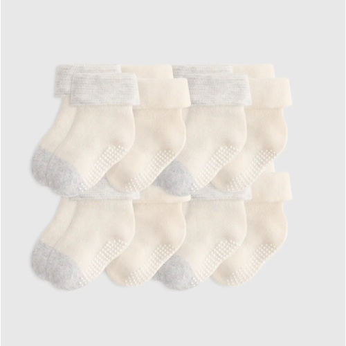 Organic Cotton Gripper Fold Over Socks 8-Pack - Baby in White/Grey
