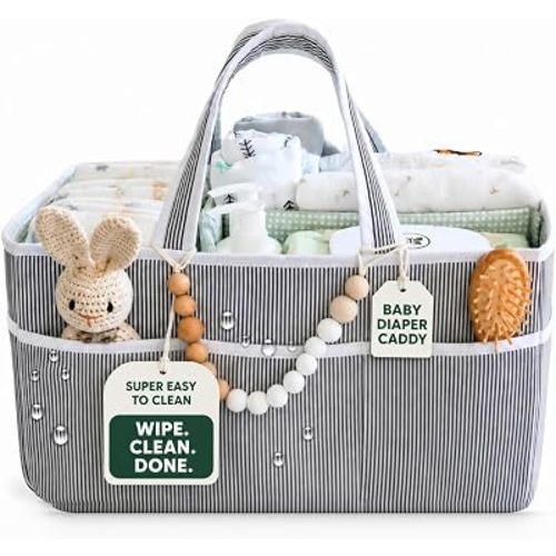 Baby Diaper Caddy Organizer - Large Tote Bag for Newborn essentials Boy or Girl - Baby Shower Basket - Nursery Must Haves - Registry Favorites - Newborn Caddie Car Organizer