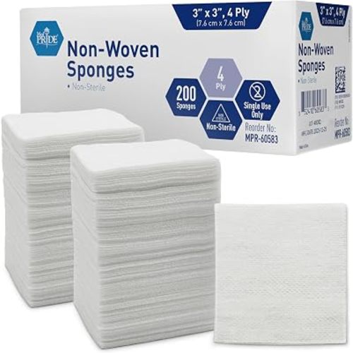 MED PRIDE Non-Woven Gauze Pads,3x3 in,4-Ply,Non-Adherent, 200-Count Pack
