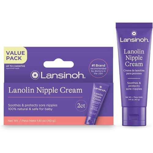 Lansinoh Lanolin Nipple Cream Safe for Breastfeeding Baby, 100% Natural Nipple Butter for Mom, Breastfeeding Essentials, 1.41 Ounces (2 Pack)