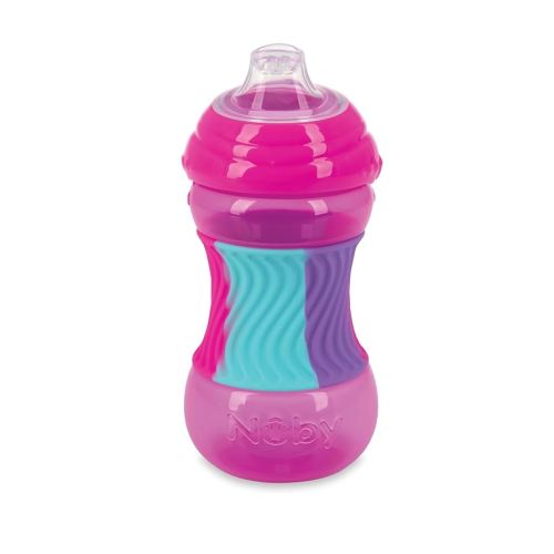 Nuby No Spill Sili Bands 10oz Soft Spout Cup with Textured Easy Grip Silicone Band - Pink
