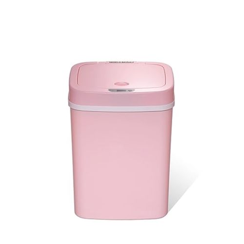 Ninestars 3 Gallon Automatic Trash Can, 12L Touchless Motion Sensor Bathroom or Bedroom Garbage Can with Odor-Sealing Lid, Impact-Resistant ABS Plastic, Pink