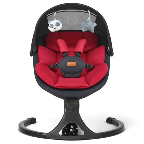Baby Swings for Infants, Portable Baby Swing for Newborns with Bluetooth, Electric Infant Swing with 5 Speed Motions, 12 Melodies & Remote Control (Max 20 lbs, Red)