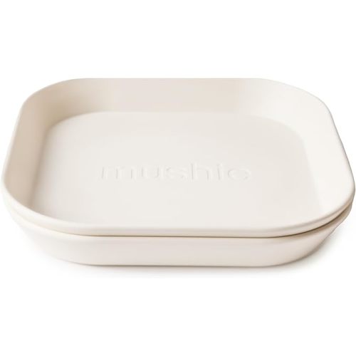 mushie Square Dinnerware Plates for Kids | Made in Denmark, Set of 2 (Ivory)