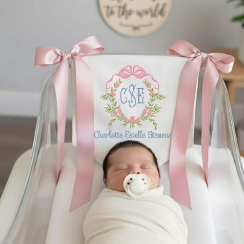 Personalized Baby Banner, Welcome Banner with Floral Crest, Bows Baby Banner, Hospital Door Sign, Baby Shower Gifts, Newborn Gifts