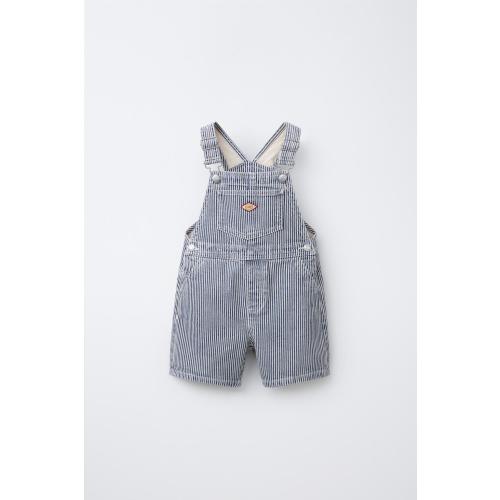 STRIPED TWILL OVERALL SHORTS - Blue / White | ZARA United States - 2 Years