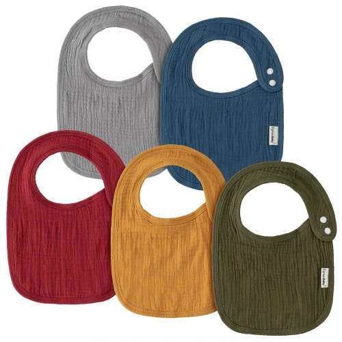 GLLQUEN BABY Muslin Bibs with Side Snaps, Adjustable Unisex Drooling and Teething Bibs for Feeding, 5 Pack