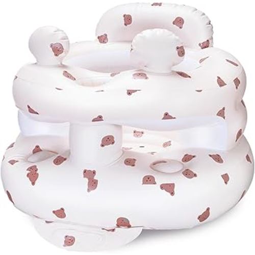Inflatable Baby Seat for Babies 3-36 Months，[Squeaky Sound & Anti-Fall Design] Inflatable Chair with Sound-Making Ears, Baby Seat for Sitting-Up Practice, Built-in Air Pump (Ear Bear)