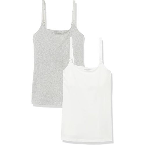 Amazon Essentials Women's Maternity Nursing Tops, Pregnancy Clothes with Adjustable Straps and Built-in Shelf Bra, Pack of 2