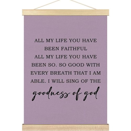 BCUANGD Christian Wall Decor - Scripture Goodness of God Wall Art Poster Hanger with Wood Frames, Bible Verse Purple Wall Hanging Canvas Decor for Farmhouse Home Bedroom, 12x16 Inches