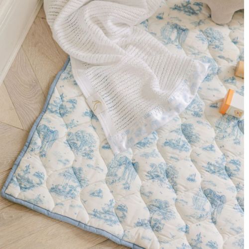 Spring Toile Blue Quilted Playmat - Organic Cotton Baby Playmat – The Gilded Bird US