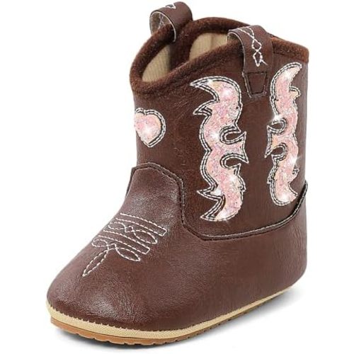 MK MATT KEELY Leather Western Boots Cowboy Bootie Soft Sole Non-Slip Crib Shoes for Baby Infant Toddler Girls Boys Newborn