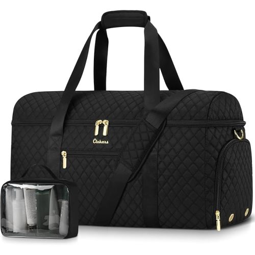 Weekender Bags for Women, Wide Open Large Travel Duffle Bag with Shoe Compartment, Overnight Hospital Bag For Women Labor Delivery, Carry on Bag Personal Item Travel Bag with Wet Pocket (Black)