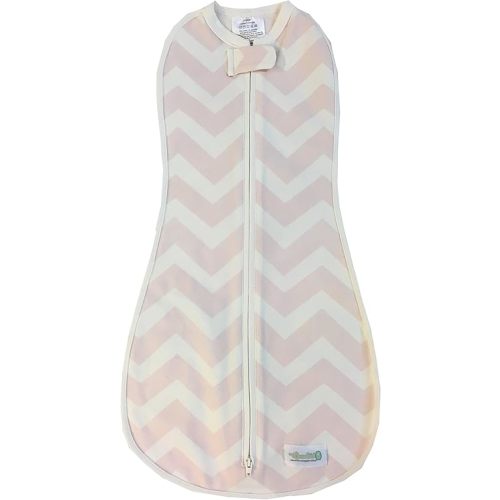 Woombie Original Baby Swaddling Blanket - Self-Soothing, Cotton Baby Swaddle with Zipper - Wearable Newborn Blanket, Blush Chevron, 14-19 lbs