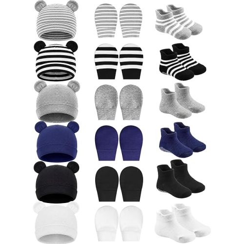 Geyoga Newborn Baby Hat Bear Ears Mittens and Socks Set for 0-6 Month