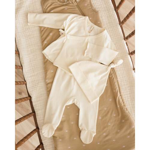 Wrap Top + Footed Pant Set Ivory