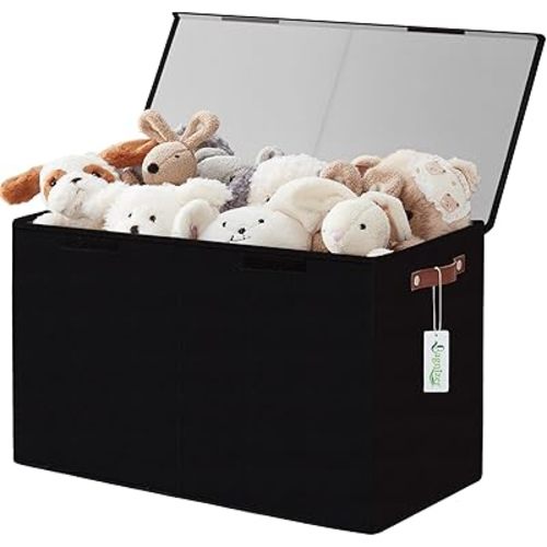 Bagnizer Large Toy Storage Box with Lids, Collapsible Sturdy Baby Storage Organizer Chest Bin Basket for Kids, Boys, Girls, Playroom, Nursery, Bedroom, Closet 25"x13"x16" (Black)