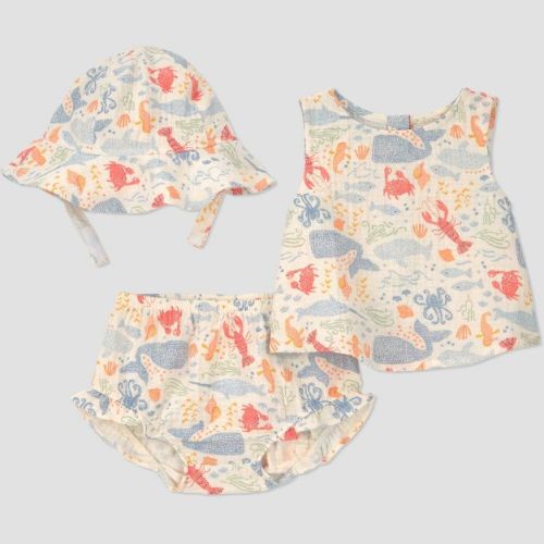Carter's Just One You® Baby Girls' 3pc Sea Animals Tank Top with Bloomer and Hat Set - Ivory 9M