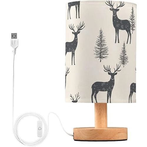 Bedside Table Lamp Deer Animals Forest Tree Nightstand Lamp with Wood Desk Lamps for Bedroom Living Room Nursery Office Home Decor