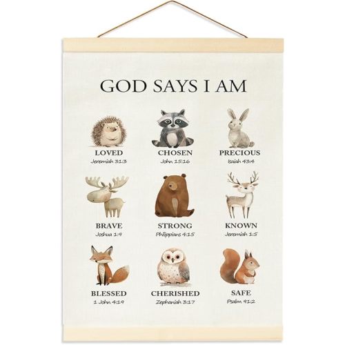 Woodland Christian Hanging Banner, Meaningful Christian Gift, Faith Based Scripture Door Hanger Decor, Inspirational Bible Verse Wall Art for Nursery, Prayer Space, Bedroom, Daily Spiritual Reminder