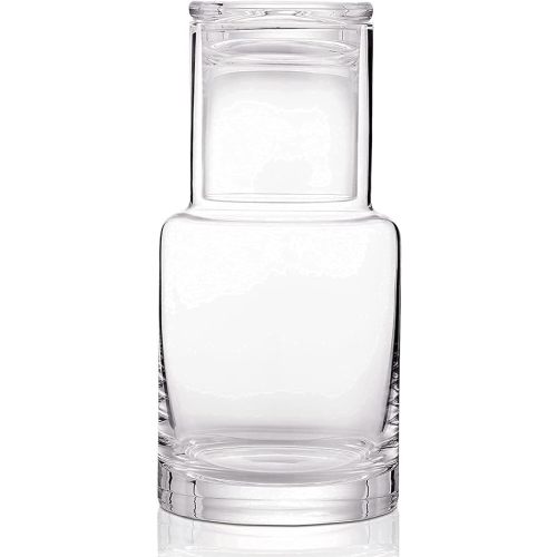 Bedside Carafe and Glass Set, Use Tumbler as Lid Night Water Carafe for Nightstand, Mouthwash Dispenser Pitcher with Glass Cup for Keeps Water Clean in Bedroom, Bathroom, or Kitchen