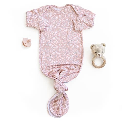 Sorrel + Fern Baby Gown – Super Soft Knotted Gown with Bottom Tie and Hand Mittens – For Baby Boys and Girls, Infant, Newborn