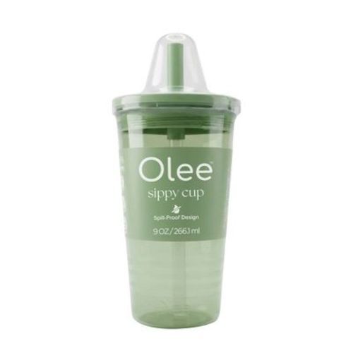Olee Silicone Baby Bottle Sippy Cup Tumbler with Straw - Sage Green - 9 fl oz: BPA-Free, Level 4 Nipple, 0.25 lb