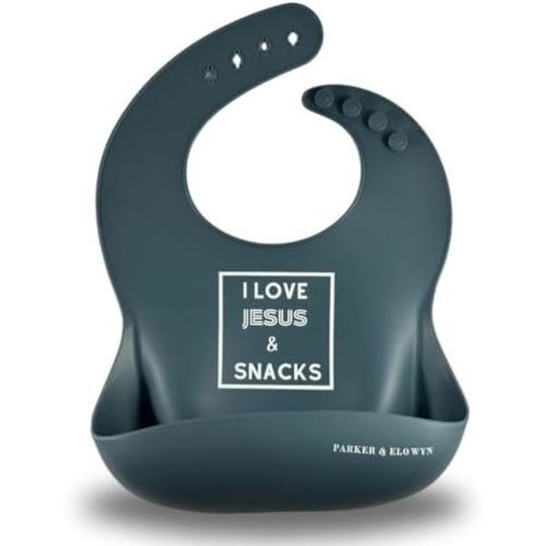 PARKER & ELOWYN Soft Waterproof Silicone Bib, Unisex Baby Toddler, BPA free, Non-Toxic, Large Food Catcher, Easy Clean