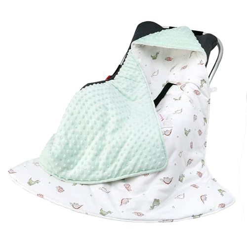 amo nenes Winter Car Seat Blanket for Babies, Warm Minky Dot Carseat Swaddle Blankets for Infants Newborn, Universal Fit for Baby Car Seat, Dinosaurs, 35.4"x35.4"