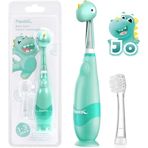 Papablic Toddler Sonic Electric Kids Toothbrush for Ages 1-3, Dino (Jo)