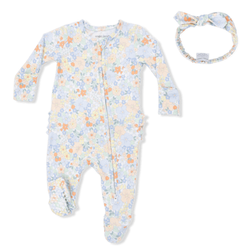 Georgia Floral - 2 Way Ruffle Back Zipper Footie & Headband Set