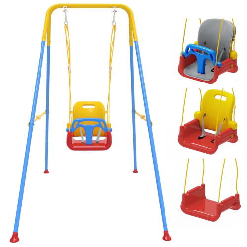 G TALECO GEAR Toddler Swing with Soft Cushion, Foldable Swing Sets for Backyard, Easy to Install, Adjustable Baby Swing Outdoor for 0~10 Years, Blue