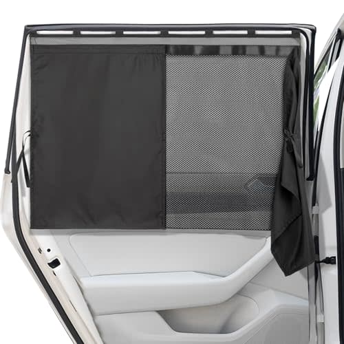 Car Window Shades, [2025 Updated] 2 Pack Car Sun Shade for Baby, Double Layer & Fully Open, Magnetic Back Window Curtain, Sun Shade Covers Privacy Screen