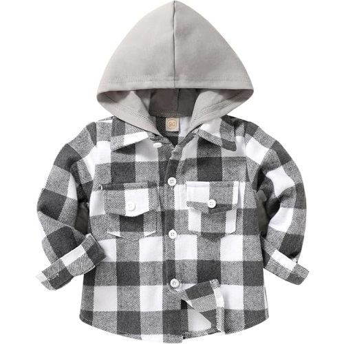 12-18M - Flannel Hooded Plaid Shirt Button Baby