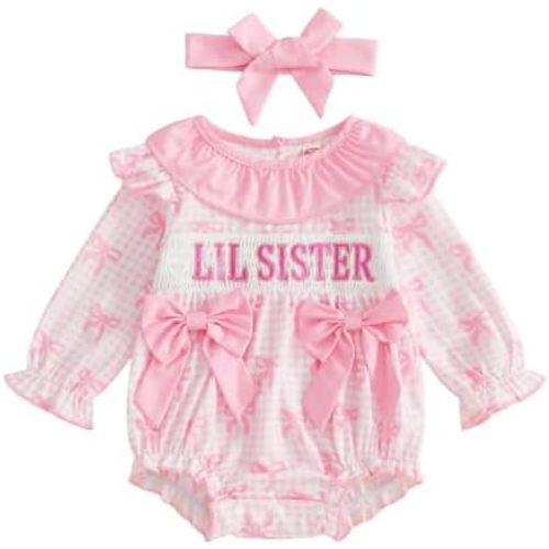Big Sister Outfit Toddler Girl Smocked Bow Plaid Print Dress Fall Clothes
