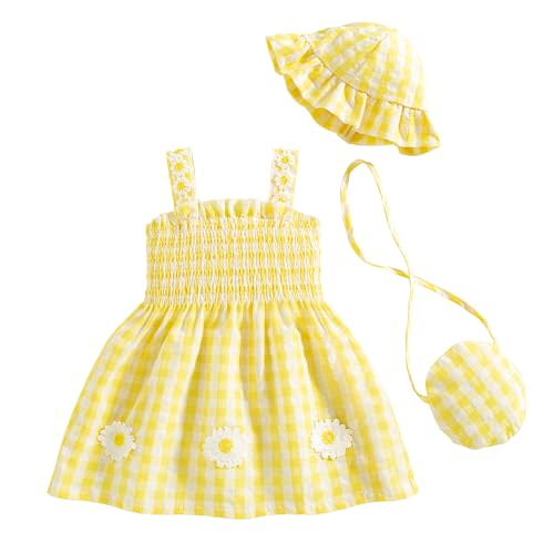 Renotemy Baby Girl Dress Toddler Girl Clothes Summer Outfits Gifts Cotton Sundress Infant Dresses for Girls with Hat and Bag
