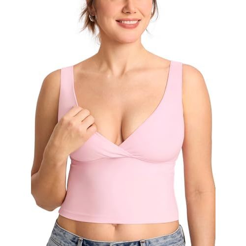 MOMANDA Crossover Nursing Bras for Breastfeeding Sleeveless Maternity Workout Nursing Crop Tank Tops