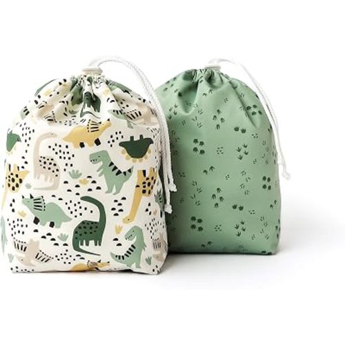 Esembly Ditty Bag Duo - Reusable Waterproof Wet Bags for Cloth Diapers, Swimsuits, Toiletries, and Snacks, Set of 2 - Roar! + Tiny Tracks