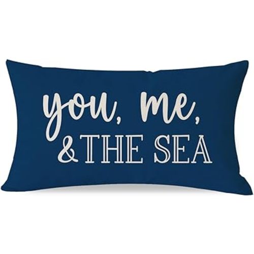 PANDICORN Summer Beach Throw Pillow Cover 12x20 Inch Sayings You Me and The Sea Ocean Sea Coastal Blue Outdoor Nautical Decorations Lumbar Decorative Cushion Case for Home Living Room Sofa Couch Decor