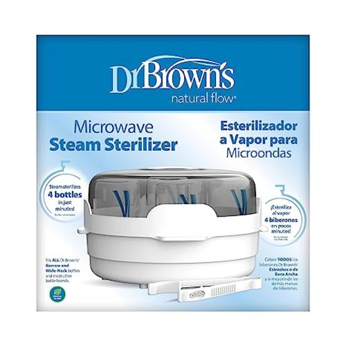 Dr. Brown's Microwave Steam Sterilizer for Baby Bottles, Nipples, Bottle Parts, Pacifiers, Teethers and Breast Pump Parts