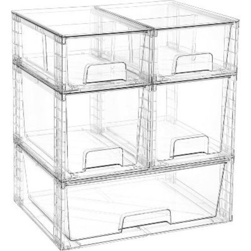 Vtopmart 5 pack Clear Acrylic Stackable Storage Drawers, Bathroom Undersink Organizers, for Closet, Cabinet, Pantry, Medicine Organization