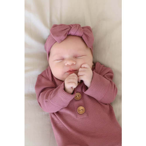 Boysenberry Bamboo Waffle Newborn Baby Knot Gown & Hat Set