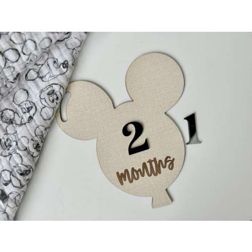 Mickey Balloon Monthly Milestone Disc – Baby Milestone Tracker – Double-Sided Wooden Newborn Photo Prop – Disney Baby – Baby Shower Gift