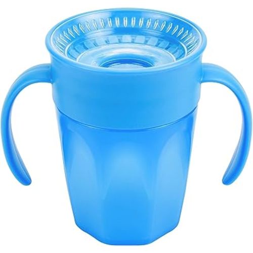Dr. Brown's Milestones Cheers 360 Spoutless Transition Cup with Handles, Travel Friendly and Leak Free Sippy for Babies and Toddlers, Blue, BPA-Free, 7 oz/200 mL, 6m+