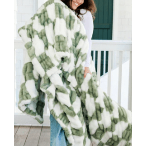 Hugs Check Ivey Sage Plush Blanket | Minky Couture