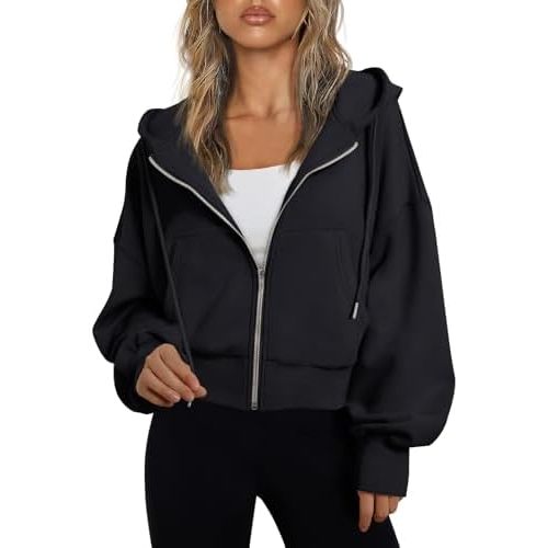 Trendy Queen Hoodies for Women Full Zip Up Cropped Sweatshirts Jackets Casual Comfy Gym Tops Fall Outfits Winter Clothes 2025