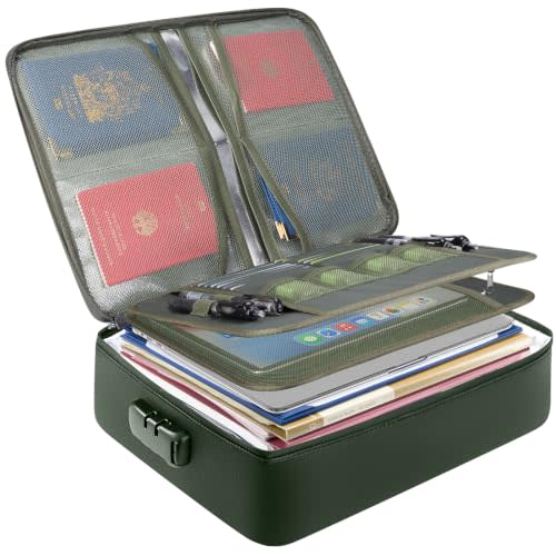 BALEINE Fireproof Document Box with Lock, Waterproof Fire Safe File Bag | Fire Proof Certified, Waterproof Dual Zippers, Combination Lock, Multi-Compartment Storage, File Organizer for Home Office