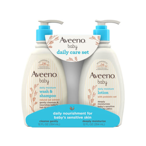 Aveeno Baby Daily Care Gift Set with Oat Extract & Prebiotic Oat, Contains Daily Moisturizing Body Lotion & Gentle 2-in-1 Baby Bath Wash & Shampoo, Hypoallergenic & Paraben-Free, Two Pack