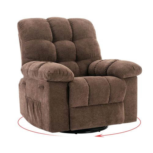 Garvee 360° Swivel Recliner Rocking Chair, 300 lbs Capacity, Upholstered Chenille Nursery Chair for Living Room & Nursery Brown