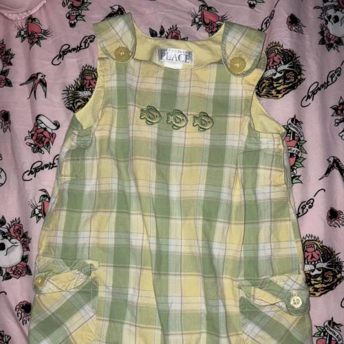 Vintage Yellow and green plaid baby romper with fish...
